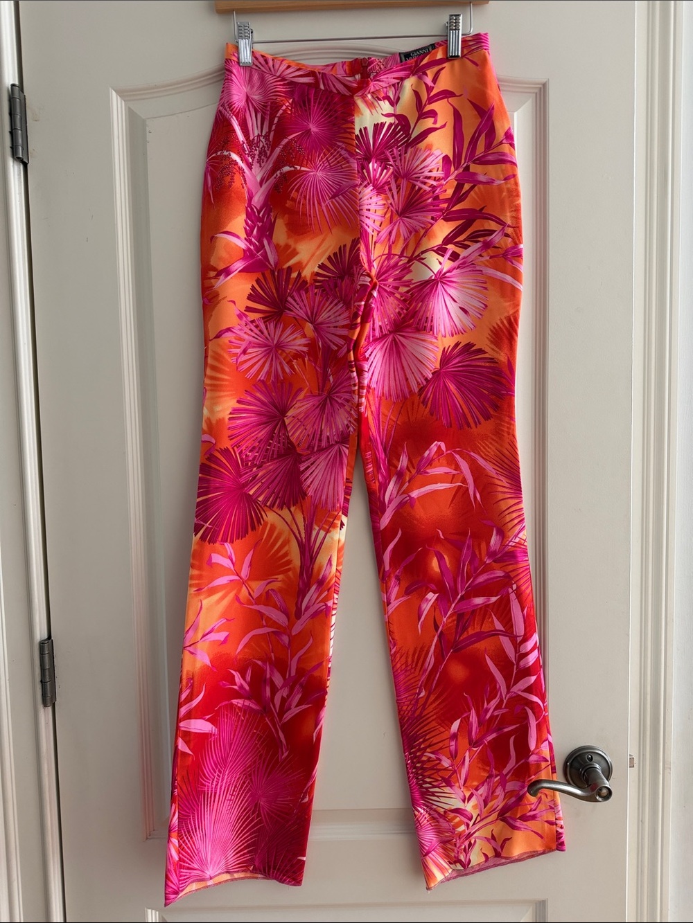 Versace Pink & Orange Tropical Wide-Leg Pants